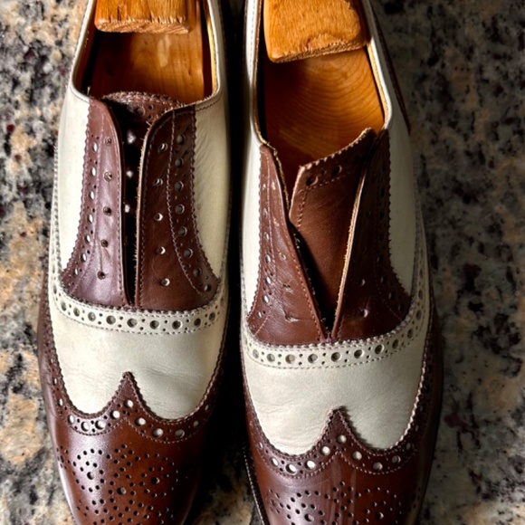 Peel & Co Brooks Brothers Chocolate Brown And off White Spectator Wingtips Sz 9 - Picture 2 of 10